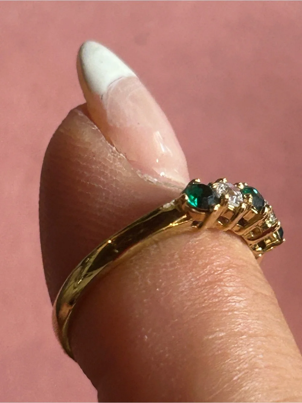 Women’s Vintage Stacking Ring. Gold-Tone with Faux Emeralds/Clear Rhinestones